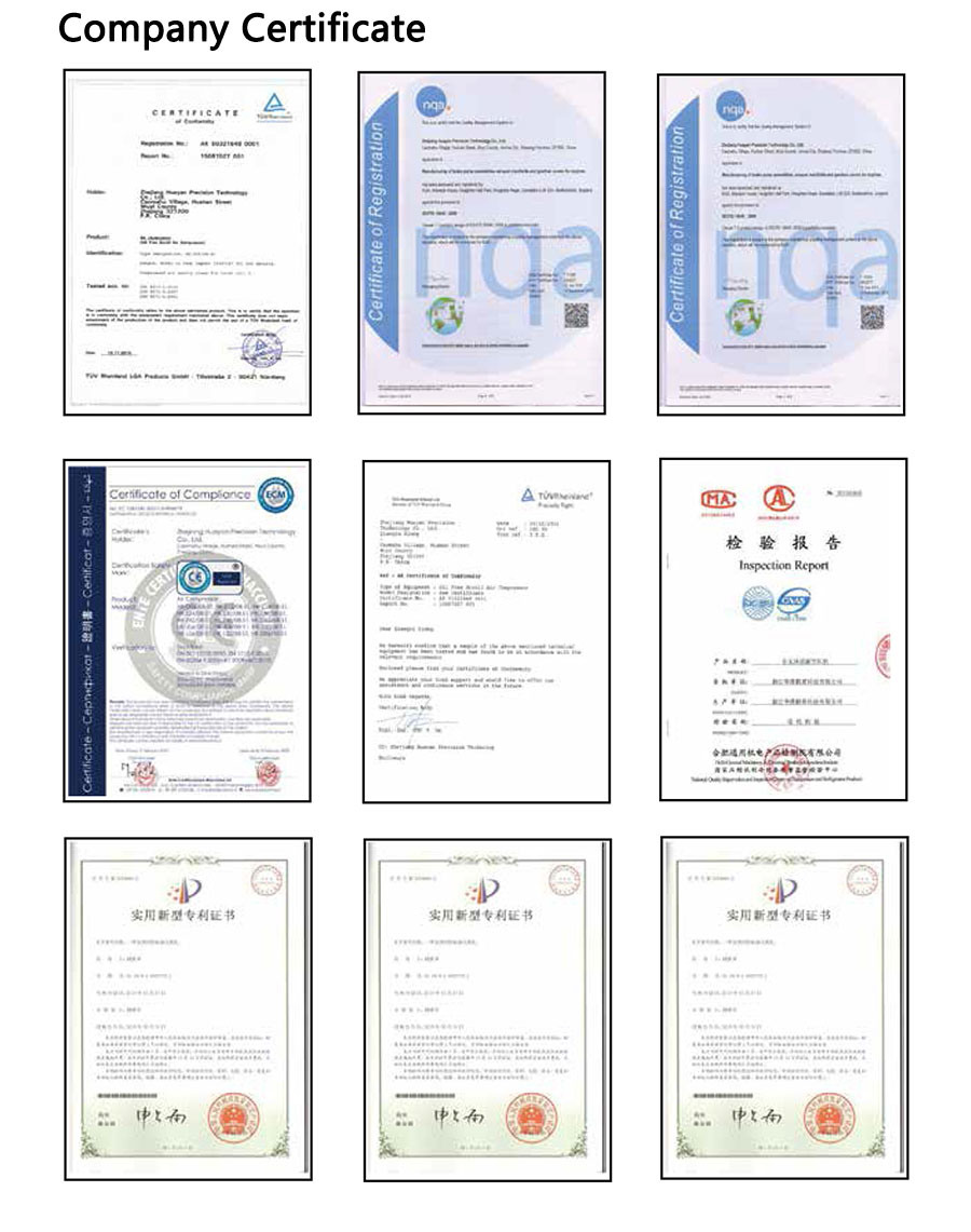 Our Patent and Certificate of oil free scroll air compressor